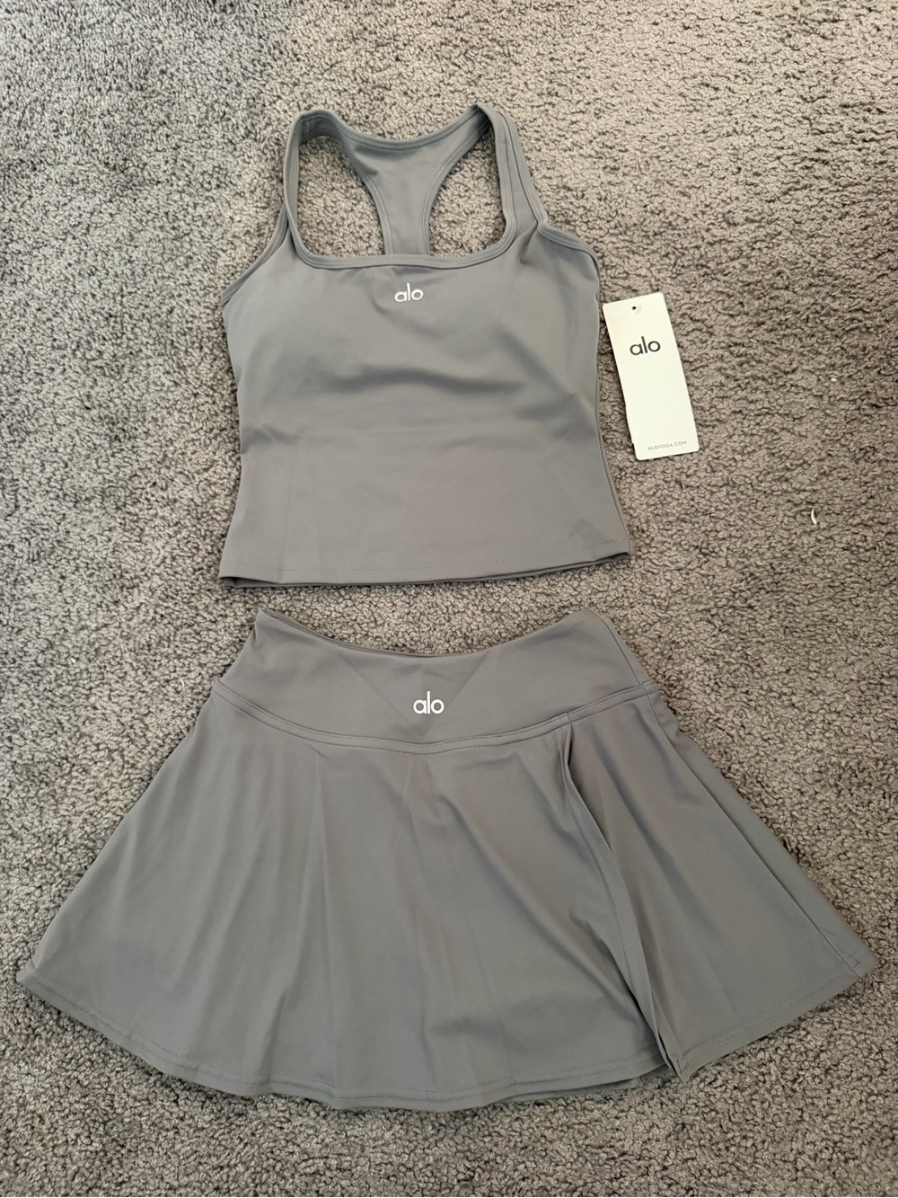 alo gray Tank and Skirt Set